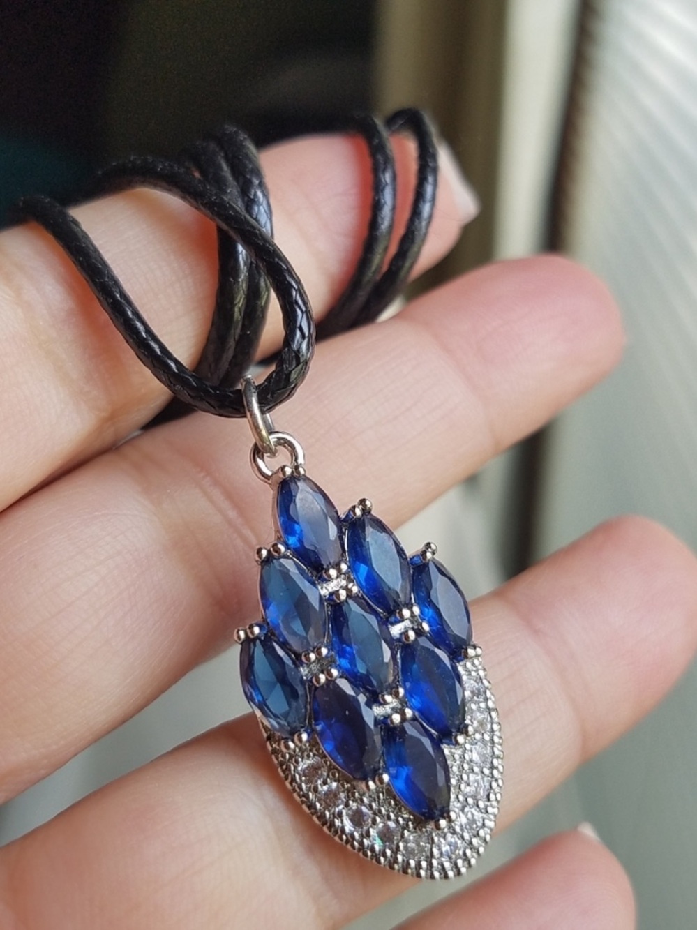 Swarovski Elements 925 Sterling Silver Blue Sapphire Marquis Necklace NEW